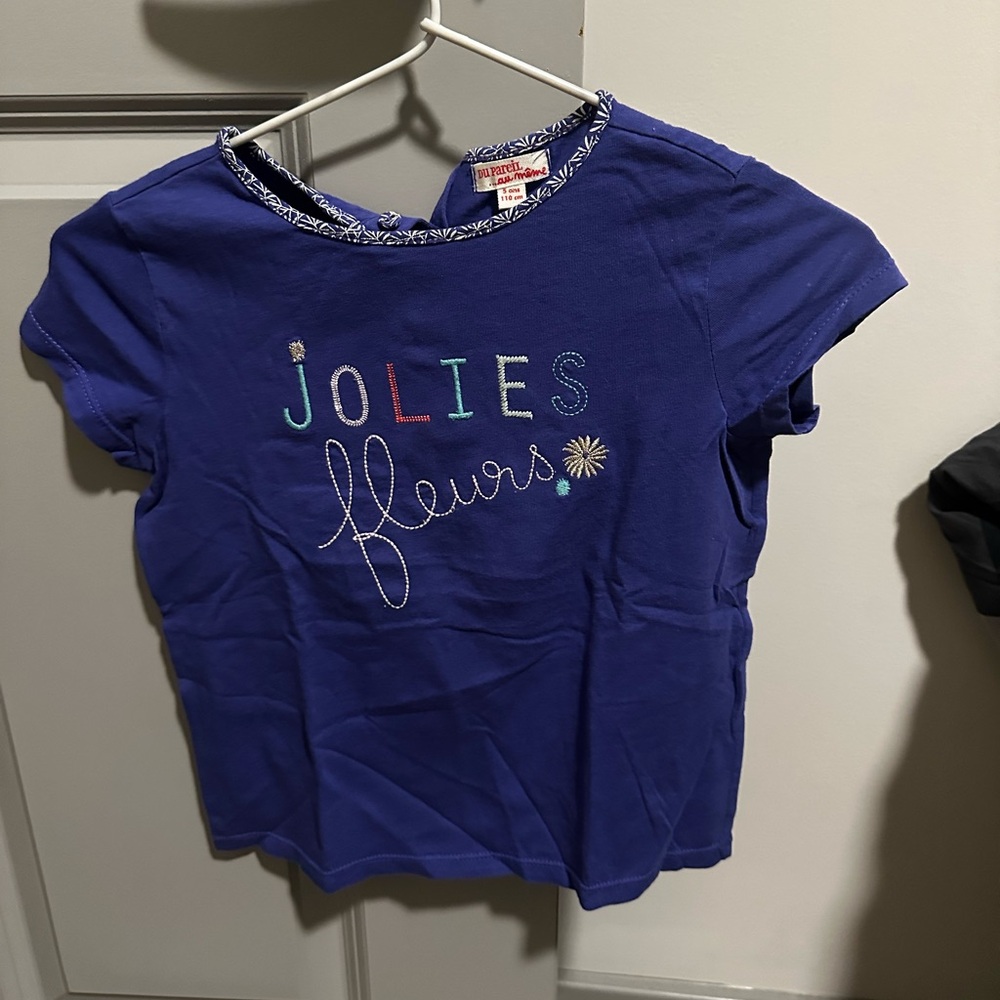 Du Pareil au Même Blue Tee with Embroidered Script for Girls - Size: 5 years